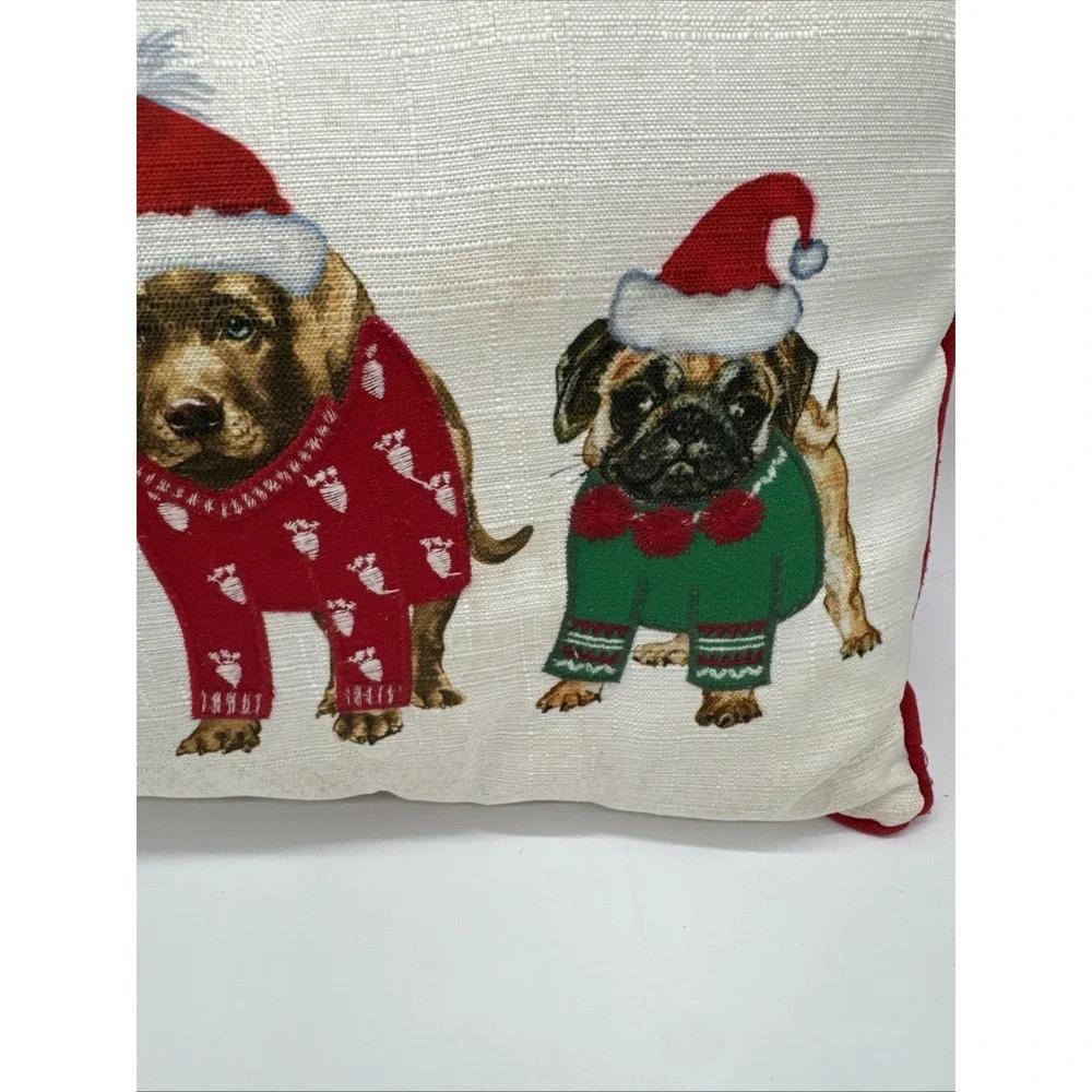 Dogs Santa Hats Christmas Scarves Holiday Pillow Lumbar‎ Pug Lab Beagle
